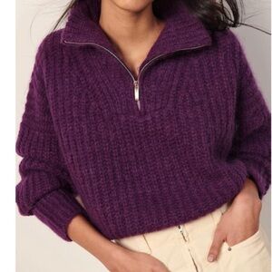 Ba&hs  Baltan Ribbed Alpaca Blend Zip Up Sweater Sz S  Women 126 purple